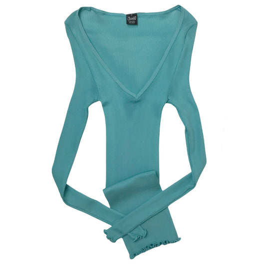 Silk Rib L/SLV V Neck