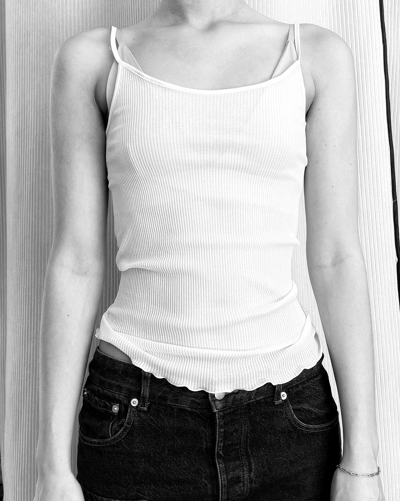 Cotton Rib Camisole-Silk Trim