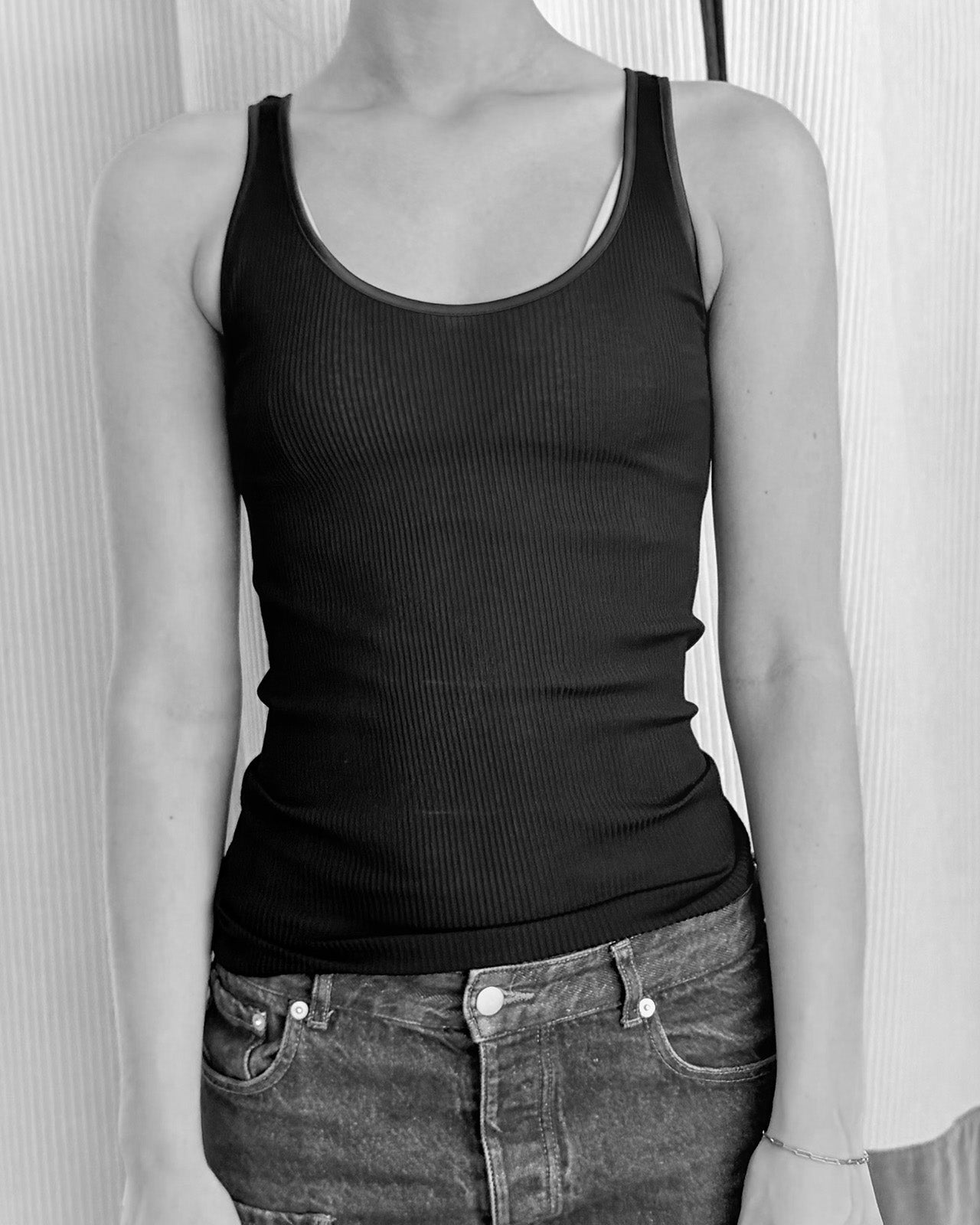Cotton Rib Tank Silk Trim