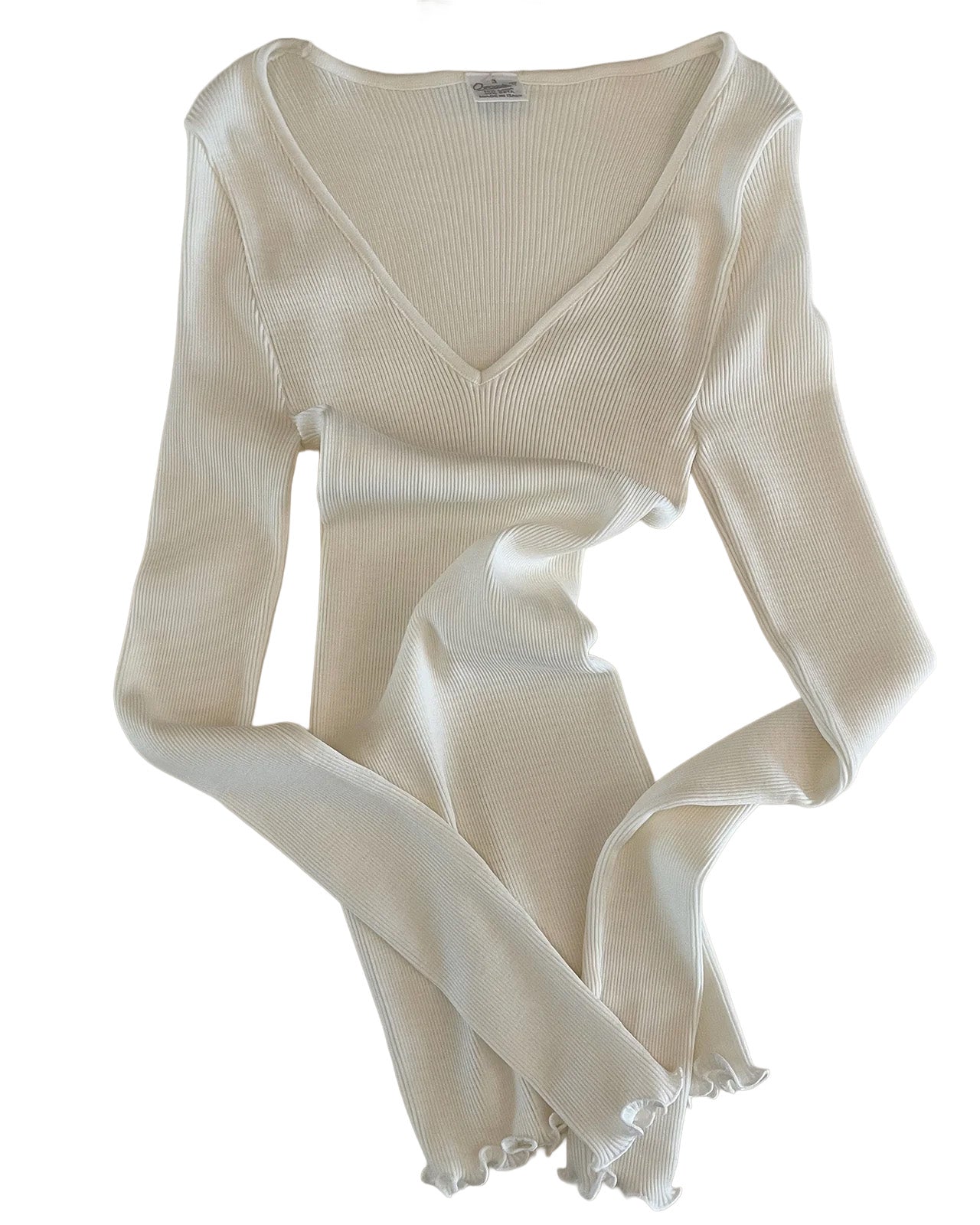 Wool Silk Rib V Neck L/SLV